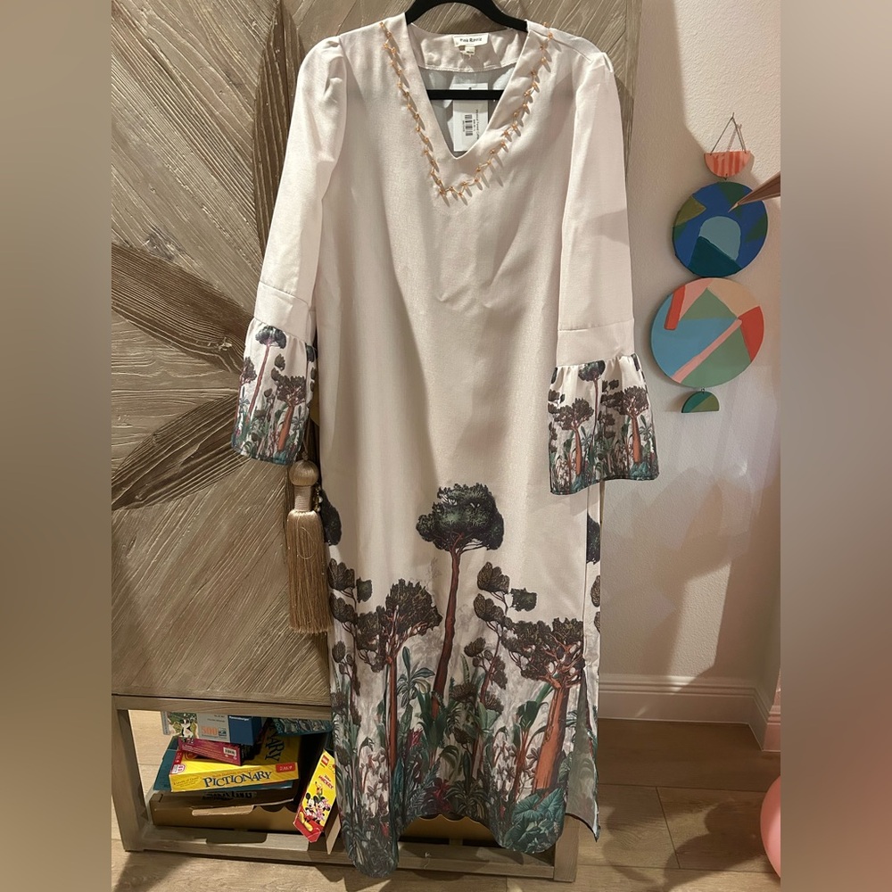 Pink Ripple Mystical Forest Caftan Dress
Size: L, Ivory w/Forest Print
(NWT)